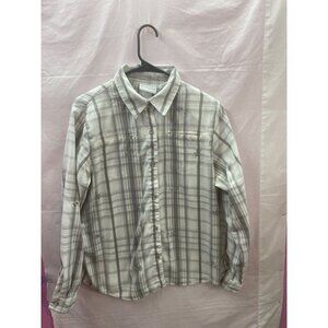 Alfred Dunner Women's  12 Long Sleeve Grey & White Plaid Snowflake Floral Shirt